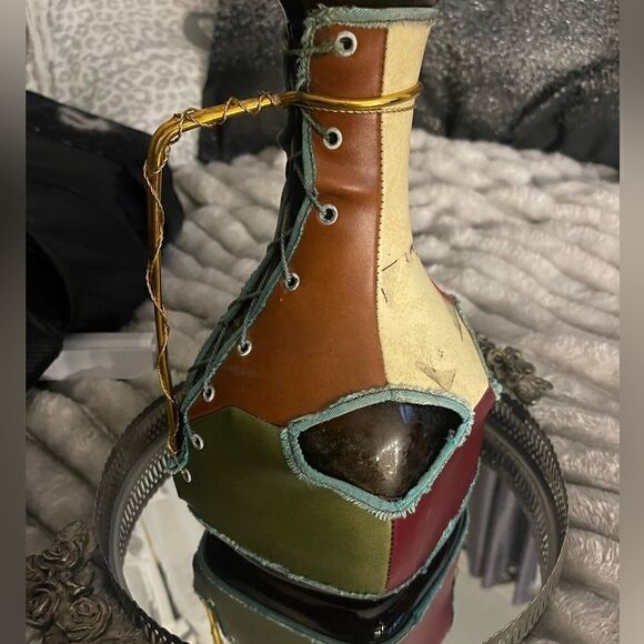 Decorative leather wrapped brown glass decantur/bottle/jug/jar - Picture 1 of 12